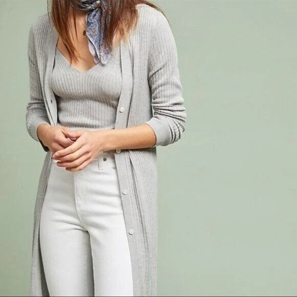 Anthropologie Sweaters - Anthropologie Meadow Rue Gray Cali Ribbed Button-Down Midi Cardigan Sweater XL